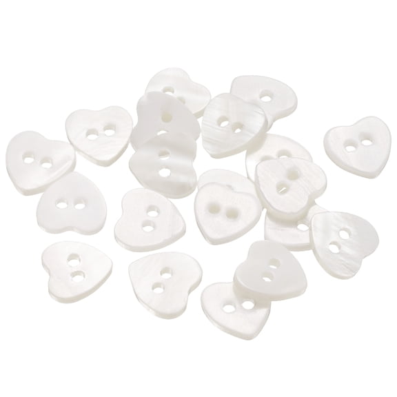20Pack 2 Hole 11.5mm Heart Shape Natural Shell Button for Shirt Coats, White
