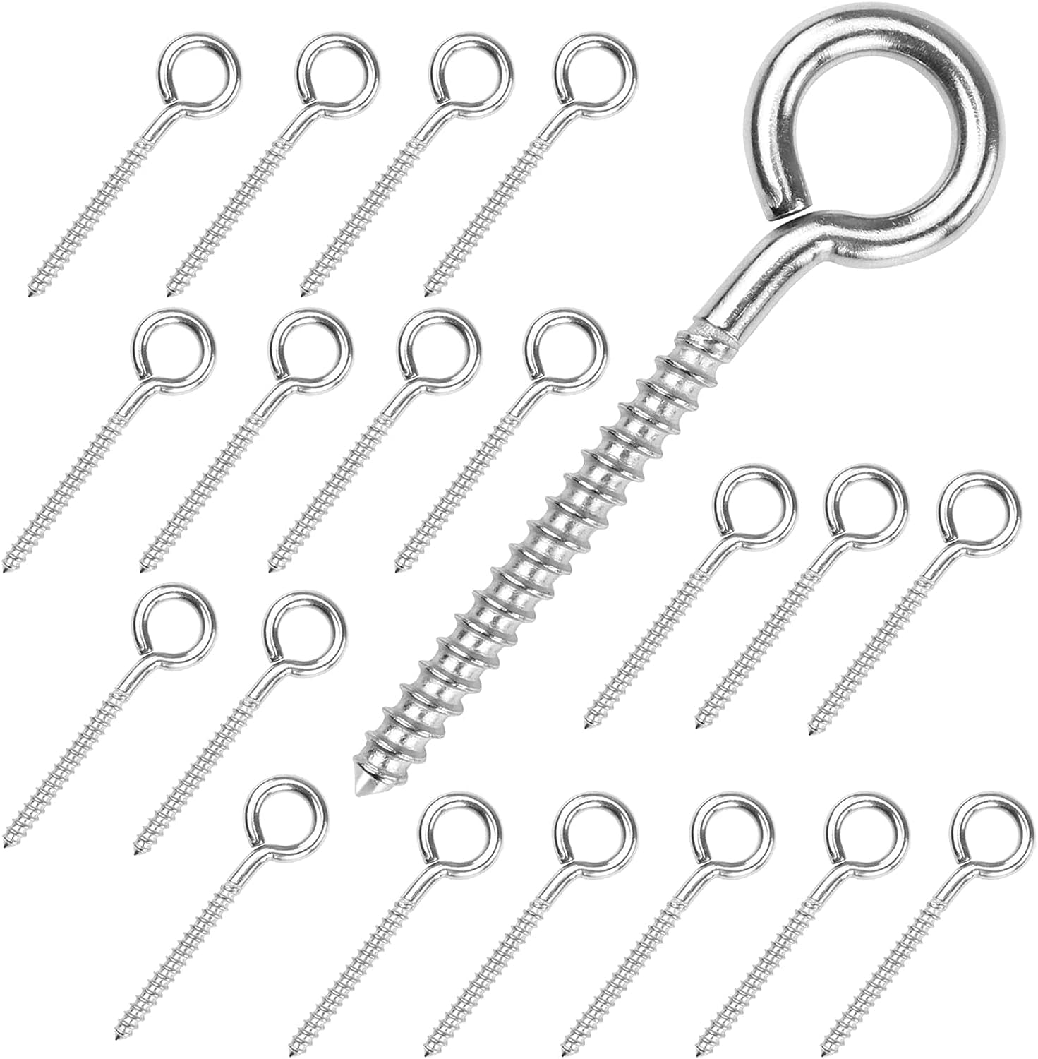 Hammock Hanging Kit, 304 Stainless Steel Eye Screws Durable Eye Hooks Screw  In Heavy Duty(2 Pieces, Silver