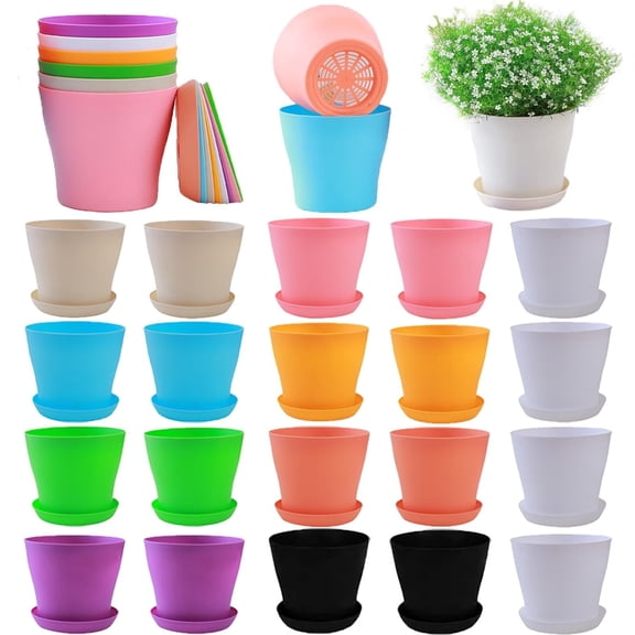 20Pack 4 Inch Plant Pots Bulk Small Plastic Planters Pots with Drainage Holes Flower Pot for Succulent, Cactus, Herb, African Violet (50pcs-Multicolor, 4Inches)