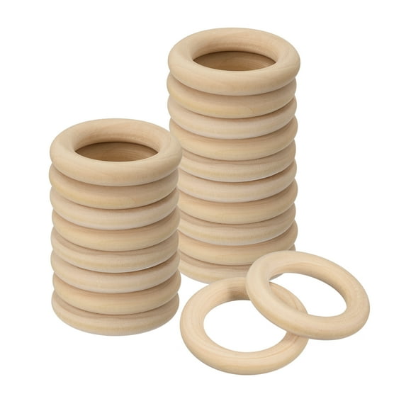 20Pack 45mm(1.8") Natural Wood Rings, 8mm Smooth Unfinished Wooden Circles