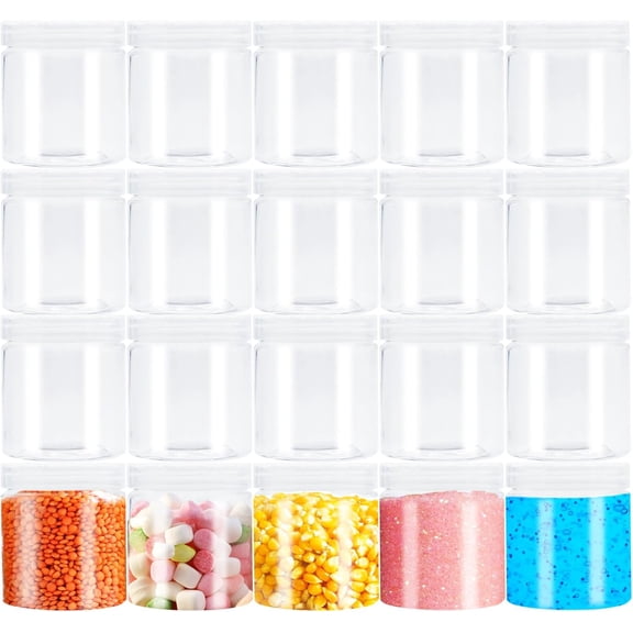 20Pack 4oz Clear Plastic Slime Containers with Lids,Round Refillable Travel Stora Sealed Jars Wide Mouth Container for Candy,Makeup,Cosmetics,Lotions,Eye Shadow,Cream,Butters