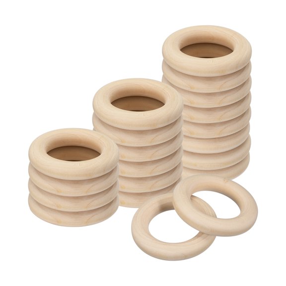 20Pack 50mm(2") Natural Wood Rings, 10mm Smooth Unfinished Wooden Circles