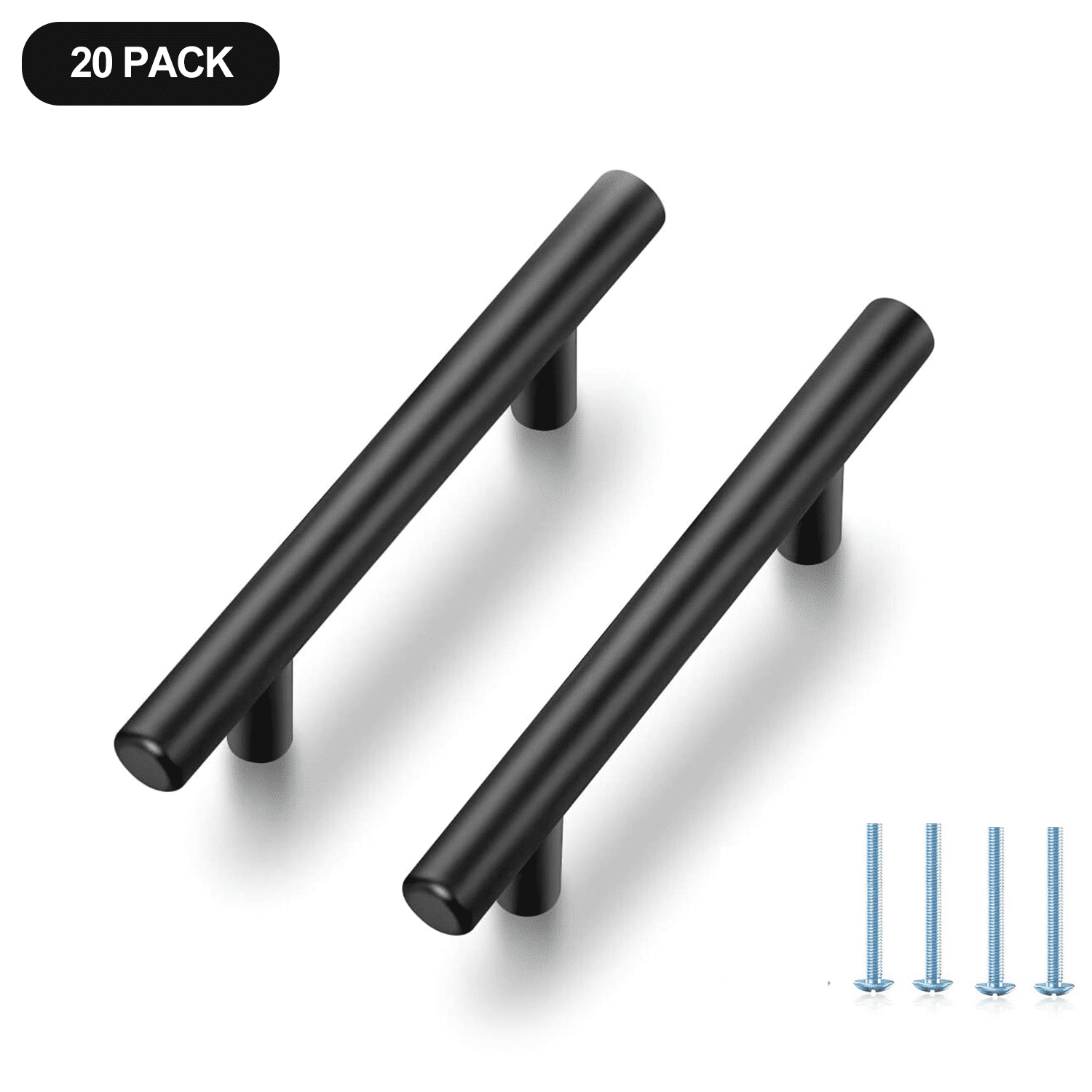 20 Pack 6 Inch Cabinet Pulls Matte Black Stainless Steel Kitchen Drawer Pulls Cabinet Handles 5 InchLength, 3.7 Inch Hole Center