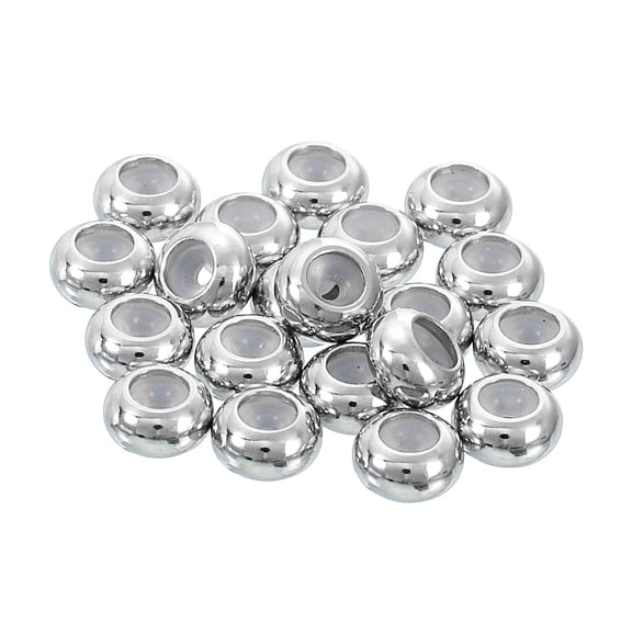 20Pack 6mm*1.2mm Insert Rubber Stopper Positioning Spacer Beads, Stainless Steel Adjustable Slider Beads, Silver