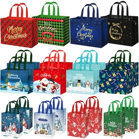 20Pack Christmas Gift Bags, Reusable Christmas Tote Bags with Handles,4 Jumbo,8 Large,8 Small Holiday Gift Bags for Xmas Party Favor