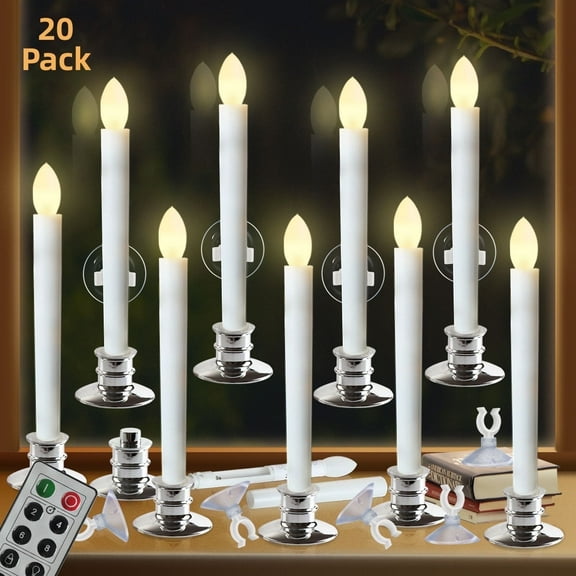 20Pack Flameless Taper Candles Led Light with Remote,Suction Cups and Timer, Window Candles for Christmas Wedding Party Home Table Decoration