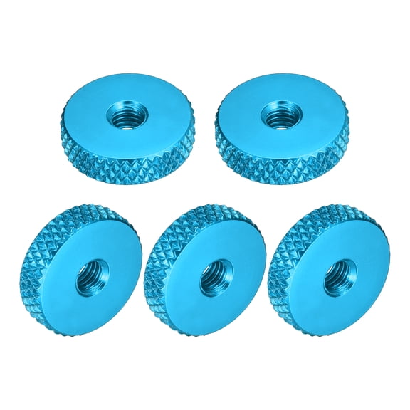 20Pack Flat Knurled Thumb Nuts, M4x14x4xmm Pass Hole Nut, Aluminum Alloy, Blue