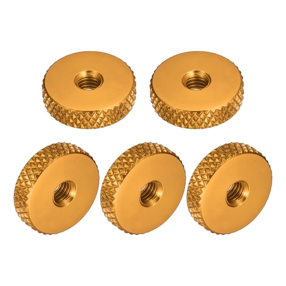 20Pack Flat Knurled Thumb Nuts, M4x14x4xmm Pass Hole Nut, Aluminum Alloy, Gold