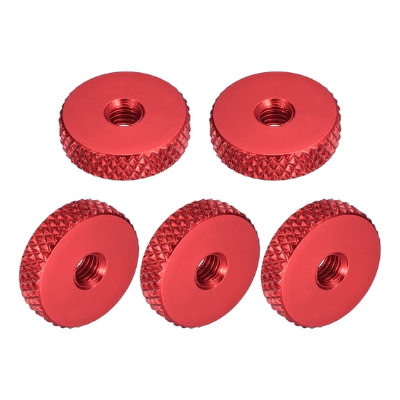 20Pack Flat Knurled Thumb Nuts, M4x14x4xmm Pass Hole Nut, Aluminum Alloy, Red