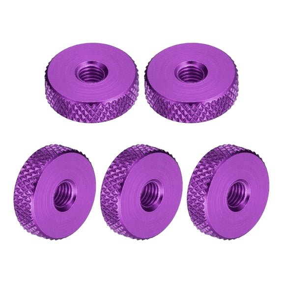 20Pack Flat Knurled Thumb Nuts, M5x16x5xmm Pass Hole Nut, Aluminum Alloy, Purple