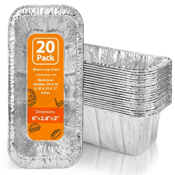 20Pack Grease Cup Liners: Grease Catcher Cup for Blackstone 17"/28"/36" Griddle, Drip Pan Liners for Blackstone 5017 - Blackstone Griddle Accessories Disposable Aluminum Foil Drip Pan Liner
