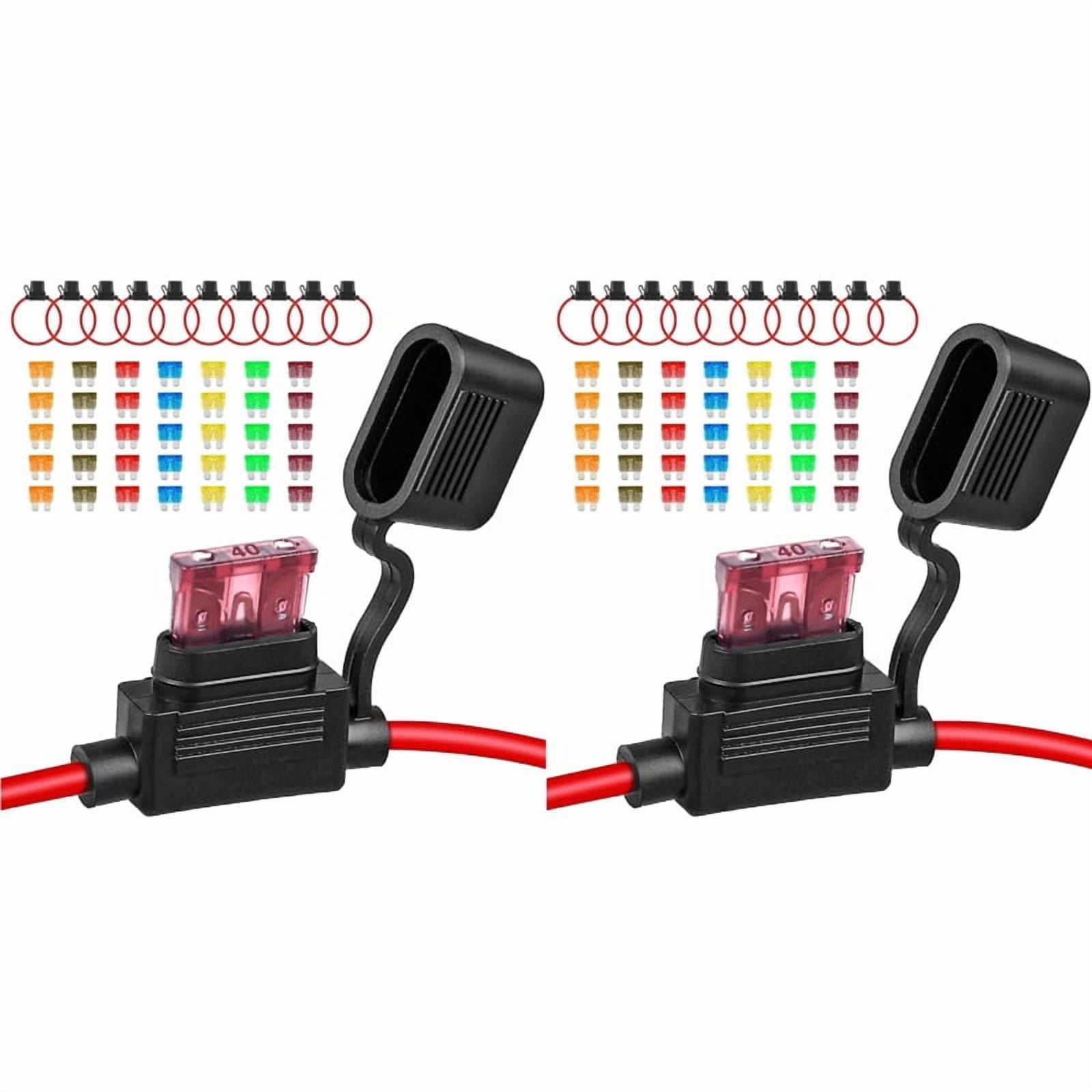 20Pack Inline Fuse Holder 12V,12 AWG Waterproof Fuse Holder with 70Pcs (5A/7.5A/10A/15A/20A/30A/40A) Standard Car Fuses