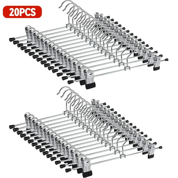 20Pack Pants Hangers With Clips,Adjustable Skirt Hangers Set, Durable Stainless Steel Skirt & Jeans Rack Organizer For Closet Storage, Clothes Storage Hanger For Pants, Jeans, Skirt, Bras