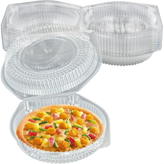 20Pack Plastic Disposable Pie Containers,Clear Round Clamshell Pizza Boxes,Food Takeout Tray With Hinged Locking Lids,for Home Shop Bar Kitchen Party Picnic 8oz