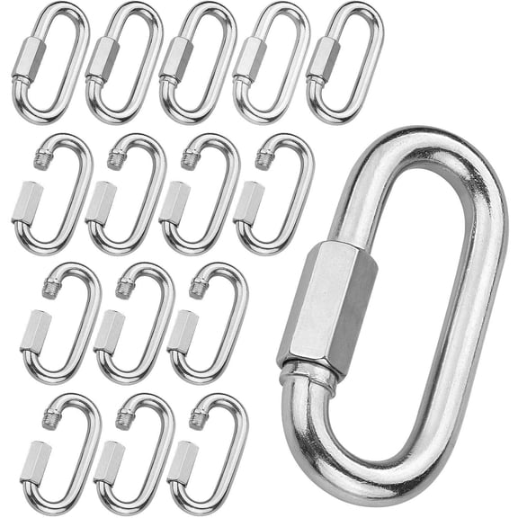 20Pack Quick Link 3/16”, Stainless Steel Chain Link, 330lbs Load Oval Locking Carabiner Keychain Connector, Small Threaded Quick Chain Clip for Pet,