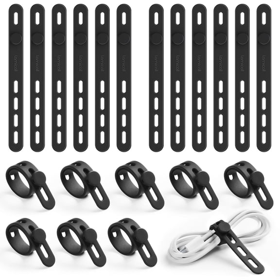 20Pack Silicone Cable Ties, Office Desk Organizer Accessories, Reusable Wire Ties Management with Lock Buckle, Adjustable Charger Strap, Electrical Cord Keeper for Travel Essentials