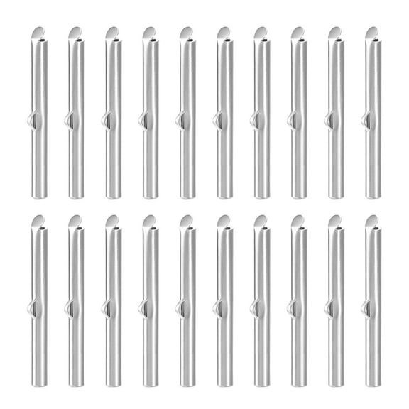 20Pack Slide on End Clasps, 40mm Tube Ball Bead Slider Crimp Ends, Silver Tone