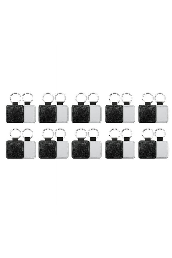 20Pack Sublimation Blanks Keychain Glitter PU Leather Keychain Heat Transfer Keyring Sublimation Blank Square Black