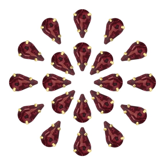 20Pack Teardrop Sew on Rhinestone - 13x8mm Glass Teardrop Crystal Rhinestones in Gold Prong Setting (Brown Purple)