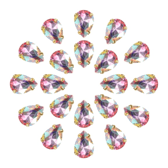 20Pack Teardrop Sew on Rhinestone - 14x10mm Glass Teardrop Crystal Rhinestones in Gold Prong Setting (AB Color)