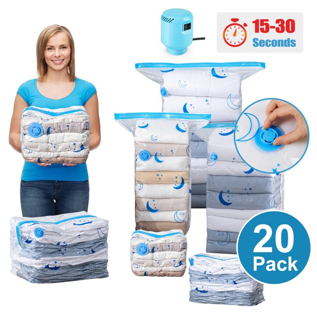 20Pack Vacuum Storage Bags with Electric Pump(4*Jumbo Large Medium Smal