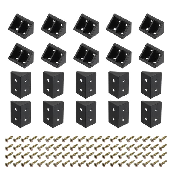 20Packs 90 Degree Plastic Corner Braces, 19x32x19mm Nylon Shelf Right Angle Brackets with Screws (Black)
