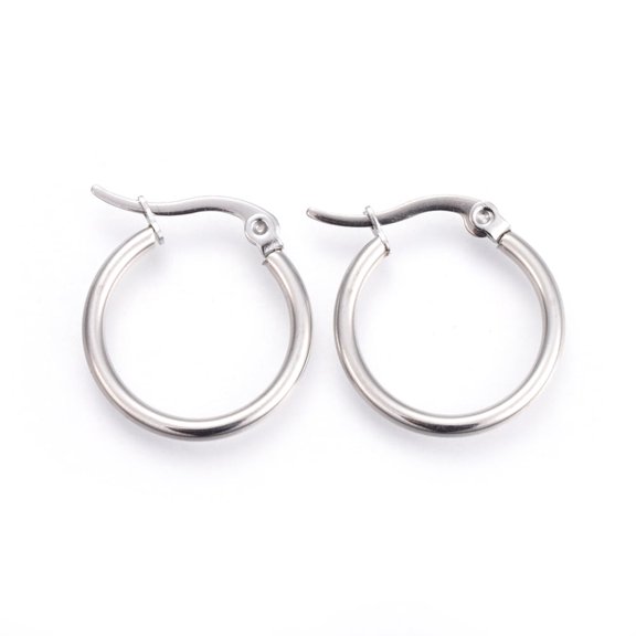 20Pair Tarnish Resistant 201 Stainless Steel Hoop Earrings with 304 Stainless Steel Pin Hypoallergenic Earrings Ring Shape Stainless Steel Color 21x19x2mm 12 Gauge Pin: 1mm