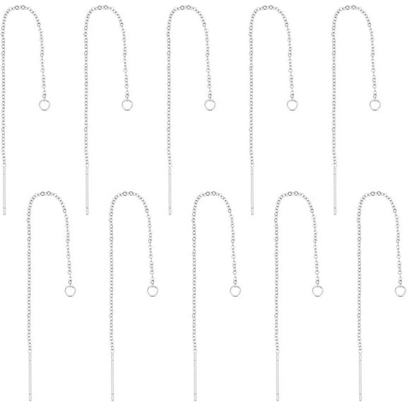 20Pairs 1mm Threader Earrings Thread Dangling Threaded Long Chain Earring Stainless Steel Ear Threads with Loop Drop Earring Threader for DIY