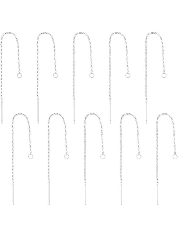 20Pairs 1mm Threader Earrings Thread Dangling Threaded Long Chain Earring Stainless Steel Ear Threads with Loop Drop Earring Threader for DIY