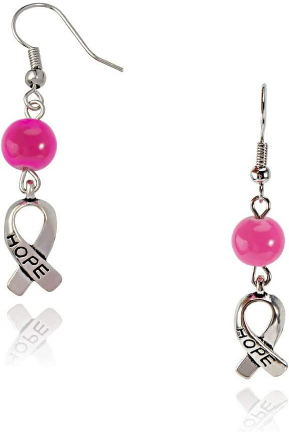 20Pairs Hope Breast Cancer Earrings Pink Awareness Ribbon Charms Brass Hooks Earrings Jewelry DIY