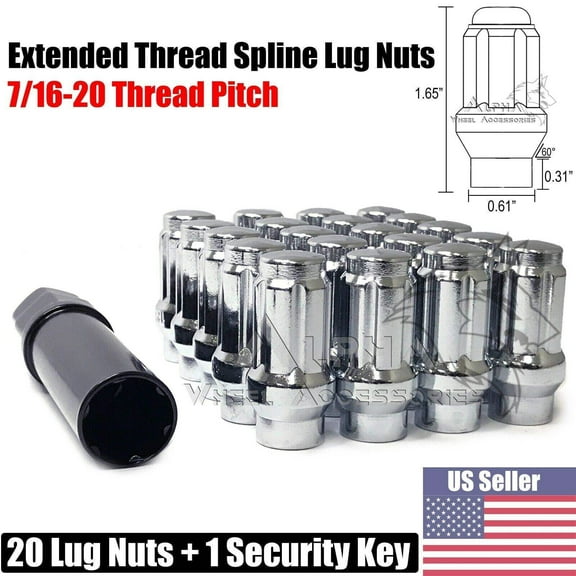 20Pc 7/16-20 Spline Extended Thread Lug Nuts For Chevy Pontiac Buick Oldsmobile