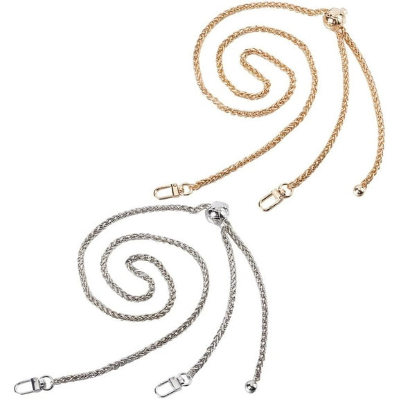 20Pc Bag Chain Adjustable Bag Chain Thin Metal Bag Strap Replacement Flat Iron Handbag Shoulder Crossbody Bag Clutch with Metal Buckles for DIY Purse Pouch Vintage Gold Silver 50 Inch
