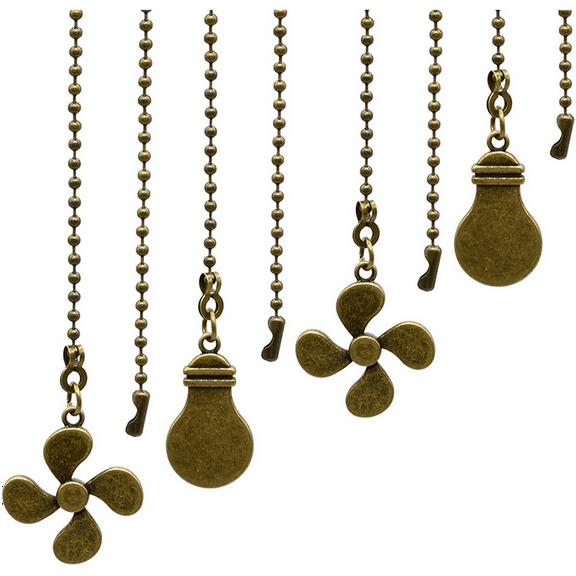 20Pc Ceiling Fan Pull Chain Set,Bulb and Fan Pattern Pull Chain Extension Fan Pull Chain Pendant 12 Inch(Antique Bronze)