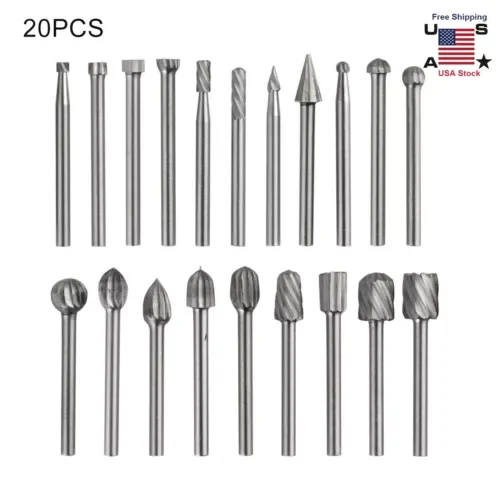 20Pc Diamond Burr Bits Drill Set Rotary Multi Tool Accessories Kit For Dremel Us