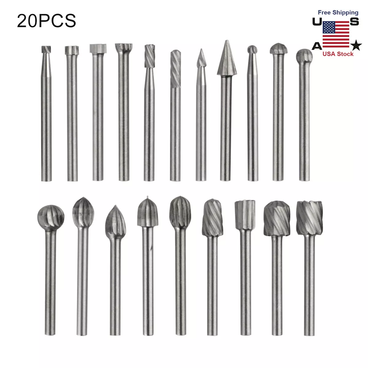20Pc Diamond Burr Bits Drill Set Rotary Multi Tool Accessories Kit For Dremel Us