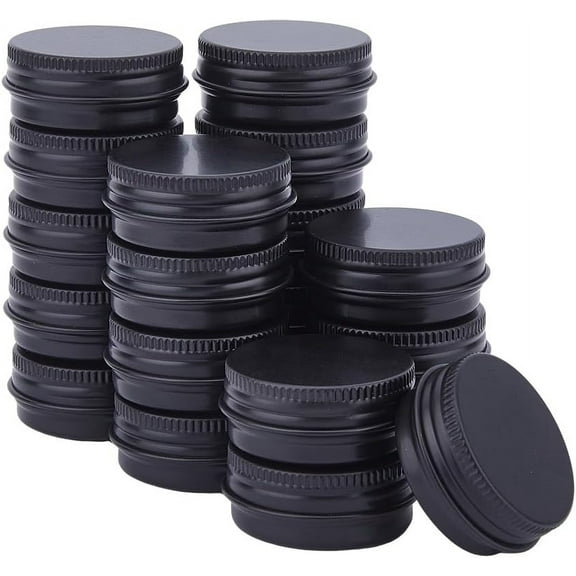 20Pcs 0.17 oz Aluminum Tin Cans with Lids 5ml Metal Round Small Tin Balm Tins Empty Tin Container Black Storage Tin Jar for Storing Lotion Cream Candles Spices Candies Refillable