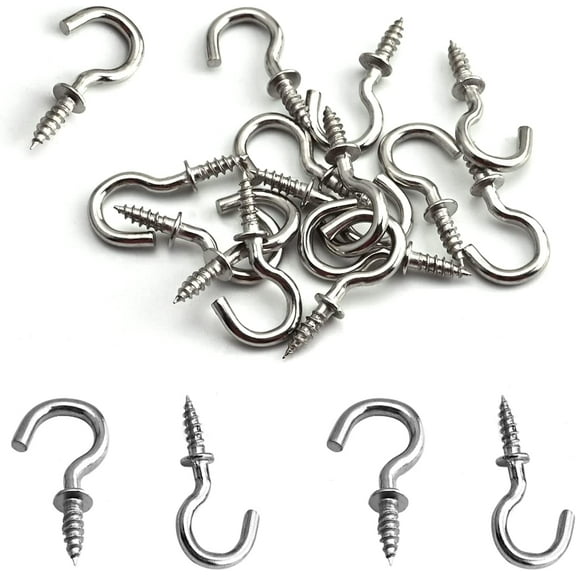 20Pcs 0.79" Length Ceiling Cups Hooks Carbon Steel Screw in Hanger Hook Eye Shape Ring Hooks 1/2" Self Tapping Screws Hook for Home Office Hanging Plants Outdoor Silver Tone
