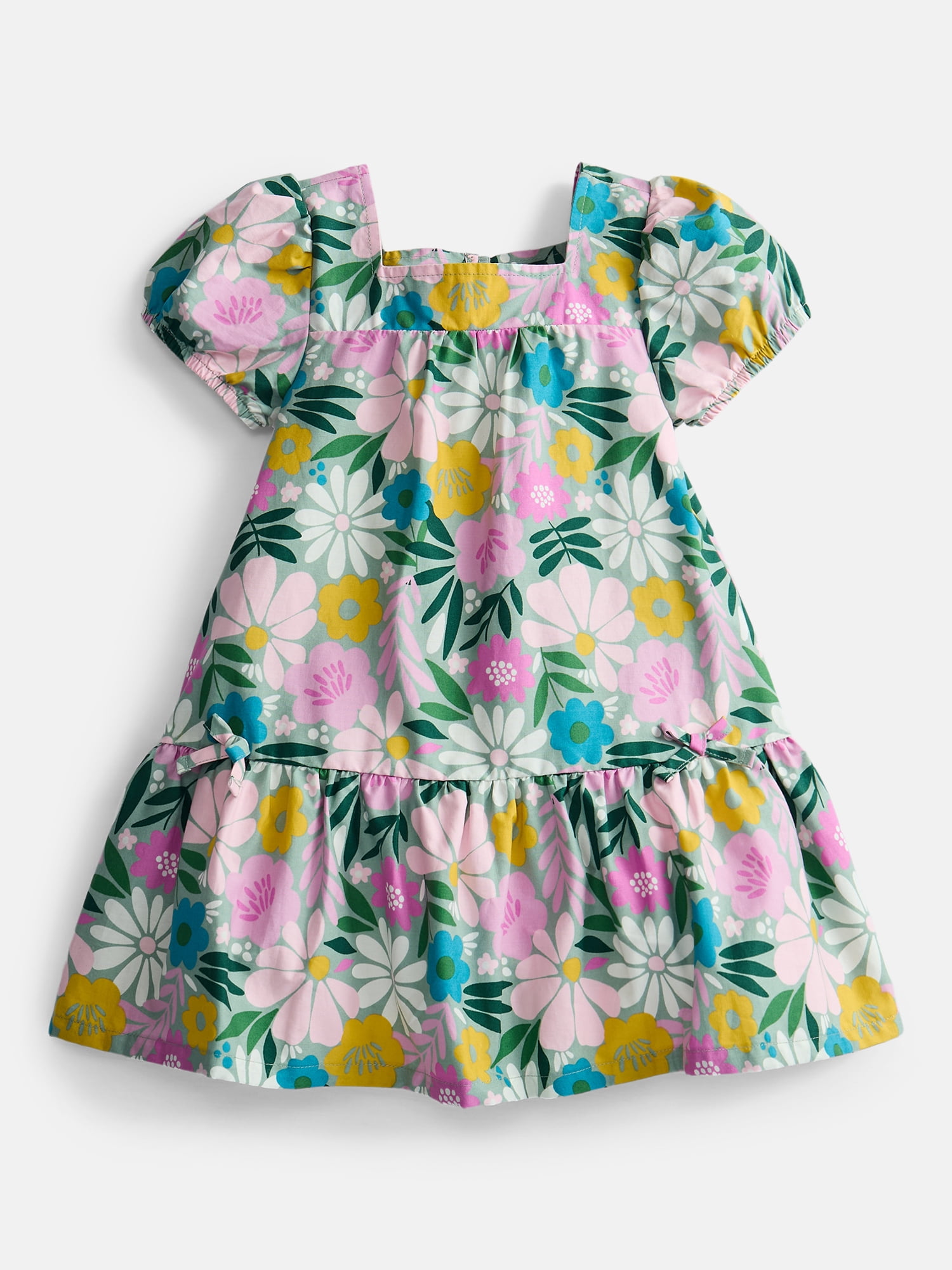 Wonder Nation Toddler Girls' Floral Cotton Play Dress with Short Puff Sleeves, Sizes 12M-5T