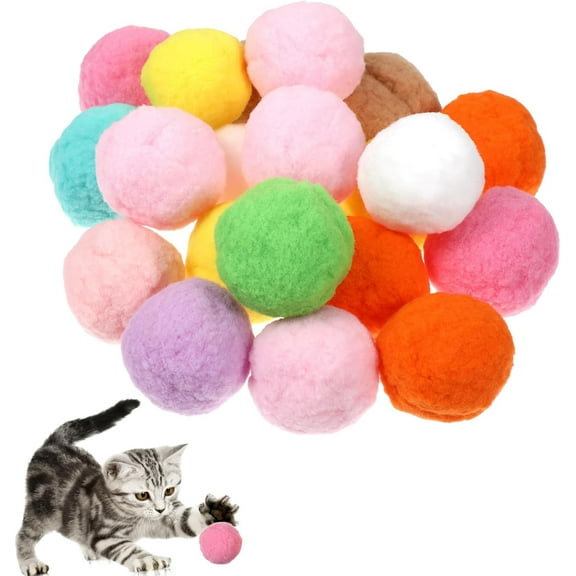 20Pcs 1.6" Cat Toy Balls, Soft Kitten Pom Pom Toys, Plush Interactive Playing Quiet Ball Cats Favorite Toy, DIY Craft Decorations, Training and Sensory Enrichment