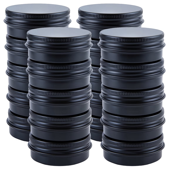 20Pcs 1 Ounce Aluminum Tin Jar Round Metal Jars 30ml Black Refillable Leak Proof Storage Tins Containers Bottle with Screw Lid DIY