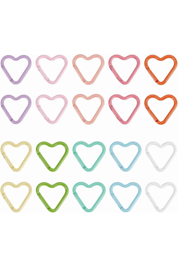 20Pcs 10 Colors Alloy Rock Climbing Carabiners Keychain Clasps Heart Mixed Color 40.5x44x4.5mm 2pcs/color for DIY