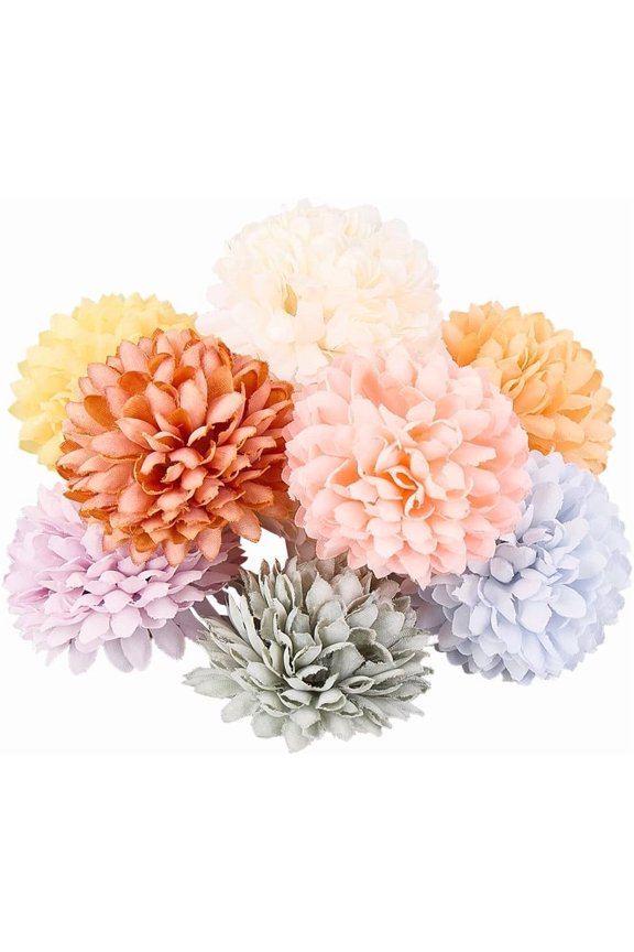 20Pcs 10 Colors Chrysanthemum Ball Artificial Flower Ornaments 1.57" x 1.26" Multicolor Cloth Spring Floral Bouquet Stemless Daisy Flowers Heads for Office Home Decor Wedding Party DIY