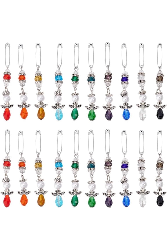 20Pcs 10 Colors Crystal Angel Dangle Charms Pendants Pin Wedding Bouquet Badge Jewelry for Women Glass Drop for Wedding Memory Wedding Accessories