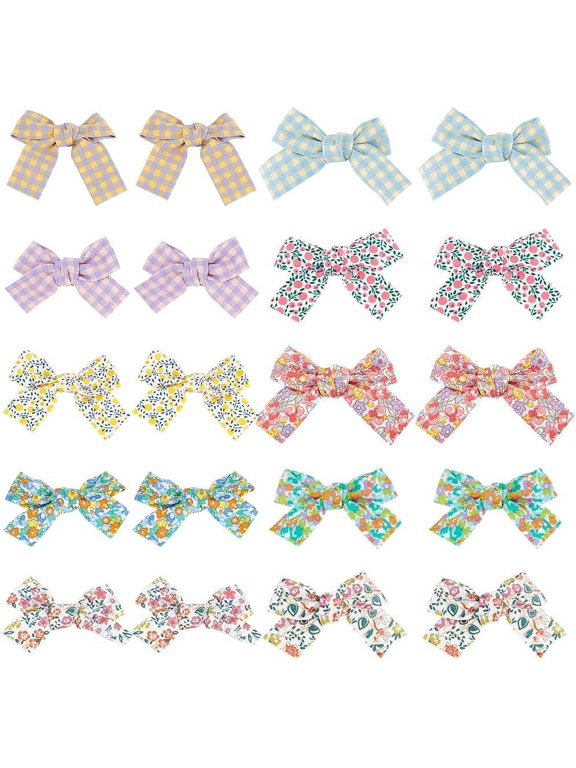 20Pcs 10 Colors Hair Clip Bowknot Barrette Bows Hairpin Flower Tartan Pattern Cloth Barrettes Making Accessories for Woman Girls Handmade Crafts DIY Sewing Gift Wedding Party Decor colorful
