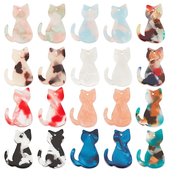 20Pcs 10 Colors Opaque Cellulose Acetate(Resin) Pendants Cat Charm ...