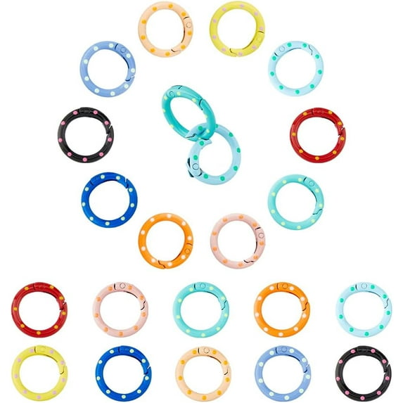 20Pcs 10 Colors Polka Dot Spring Gate Rings Zinc Alloy Spring O Rings Round Carabiner Snap Clips Spring Keyring O Buckles Handbag Purse Circle Trigger Rings