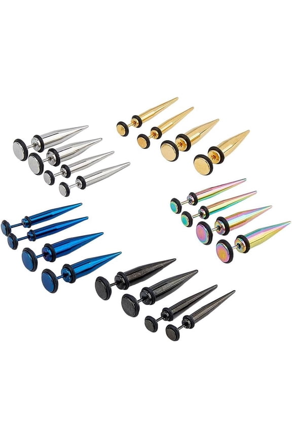 20Pcs 10 Colors Stainless Steel Ear Taper Stretcher for Woman Men Cone Gauge Earrings Mixed Color 36.5x7~9.5mm 2Pcs/style
