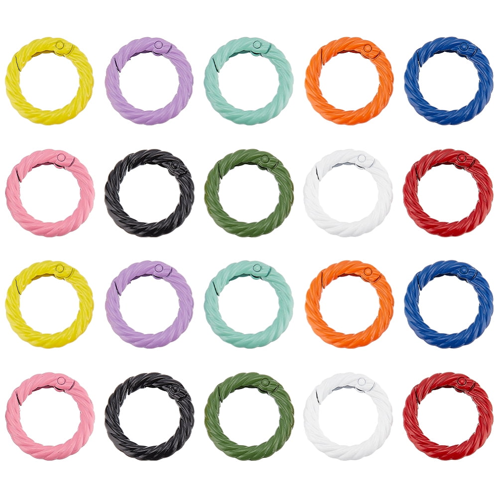 20Pcs 10 Colors Zinc Alloy Spring Gate Rings Twisted Round Ring Mixed ...
