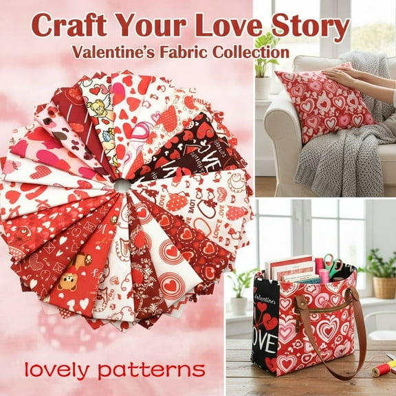 20Pcs 10" Polyester Fabric Squares, No Repeat Charm Pack, DIY Sewing Quilting Craft Supplies, Valentine's Day Heart Precuts
