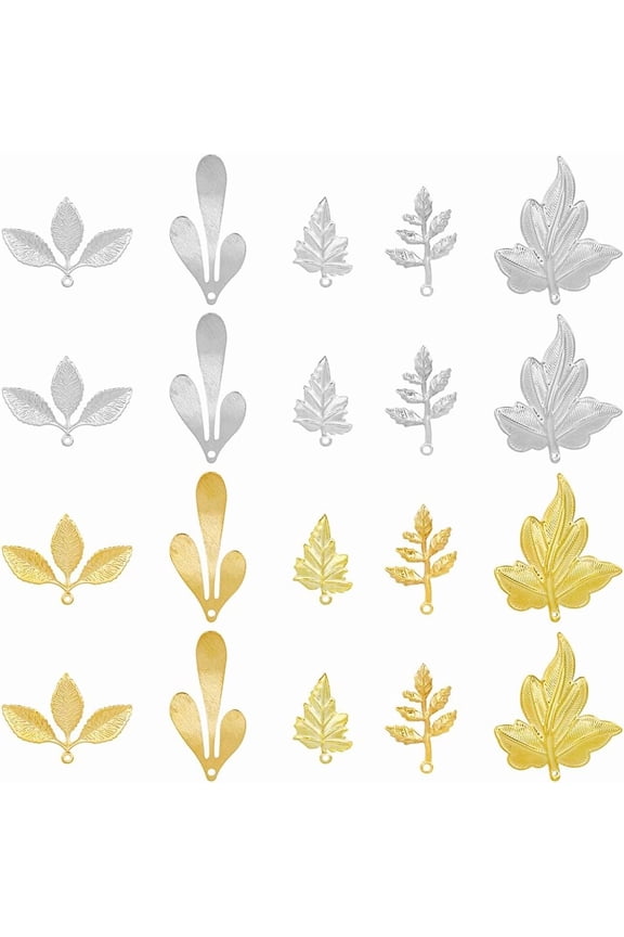 20Pcs 10 Style Brass Pendant Leaf Maple Leaf Platinum Golden 23~35.5x14.5~31x0.5~1mm Hole: 0.6~1.6mm 2pcs/style for DIY